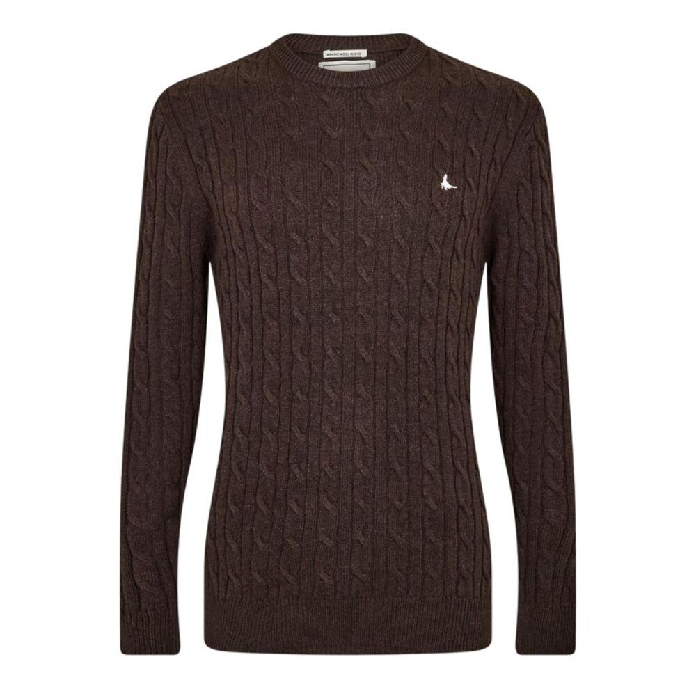 Jack Wills Mens Marlow Cable Knit Merino Wool Sweater / Black Coffee